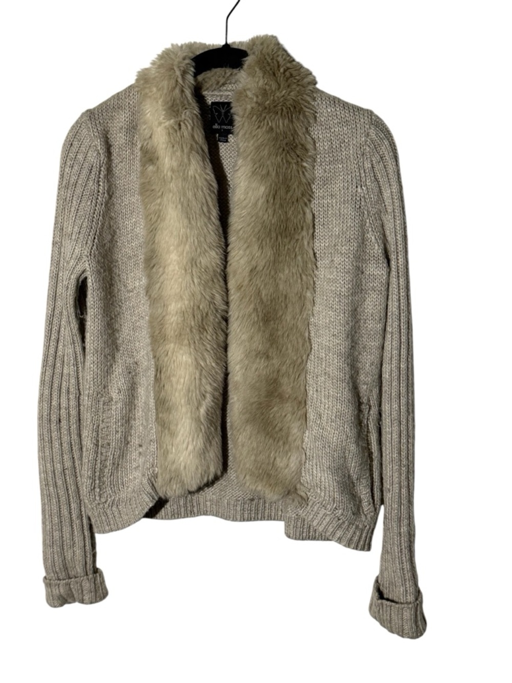 Ella Moss Faux Fur Tan Cardigan Sweater Size Small